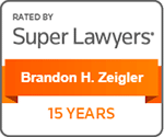 Badge showing Brandon H. Zeigler rated as a Super Lawyer for 15 years