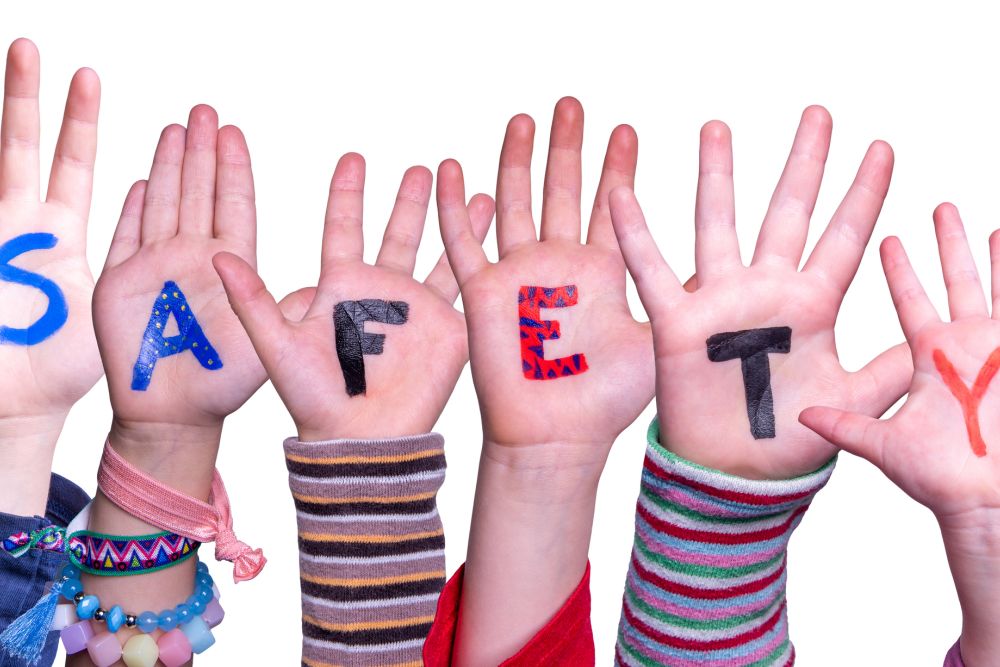 Children Hands Building Word Safety, Isolated Background