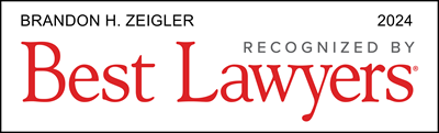 Brandon H. Zeigler recognized by Best Lawyers 2024 award logo for excellence in the legal field.