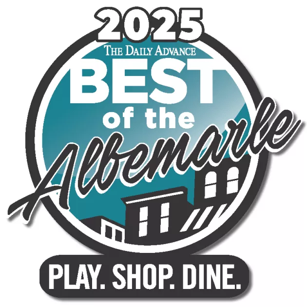 2025 Best of the Albemarle logo by The Daily Advance, text: Play. Shop. Dine.