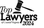 Top Lawyers of Coastal Virginia 2024 logo with a gavel symbolizing legal excellence and recognition.