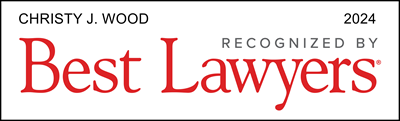 Christy J. Wood 2024 Best Lawyers award recognition banner in red and black text on a white background.
