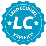 Blue badge with 'Lead Counsel Verified' and 'LC' initials for attorney quality assurance.