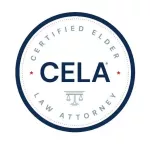 CALA certification logo for Certified Elder Law Attorney with scales symbol and blue circle design.