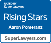 Super Lawyers Rising Stars badge featuring Aaron Pomeranz, recognized for outstanding legal achievements.
