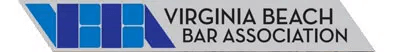 Logo of Virginia Beach Bar Association with blue geometric design on gray background.