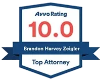 Avvo Rating Badge, 10.0, Top Attorney Award for Brandon Harvey Zeigler.