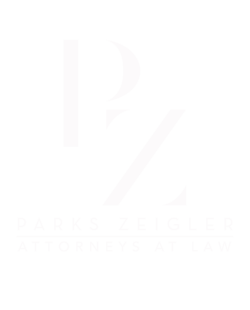 Logo for Parks Zeigler, Attorneys at Law, featuring stylized initials PZ on a black background.