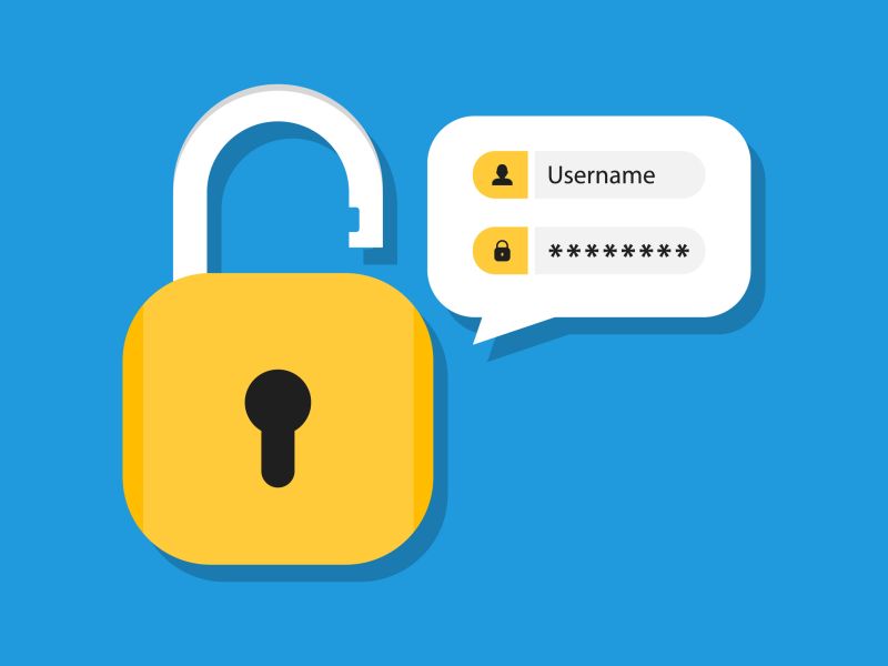 Login form page with lock and password. Authentication concept. Login and password form page with lock. User authorization. Username and password fields. Vector
