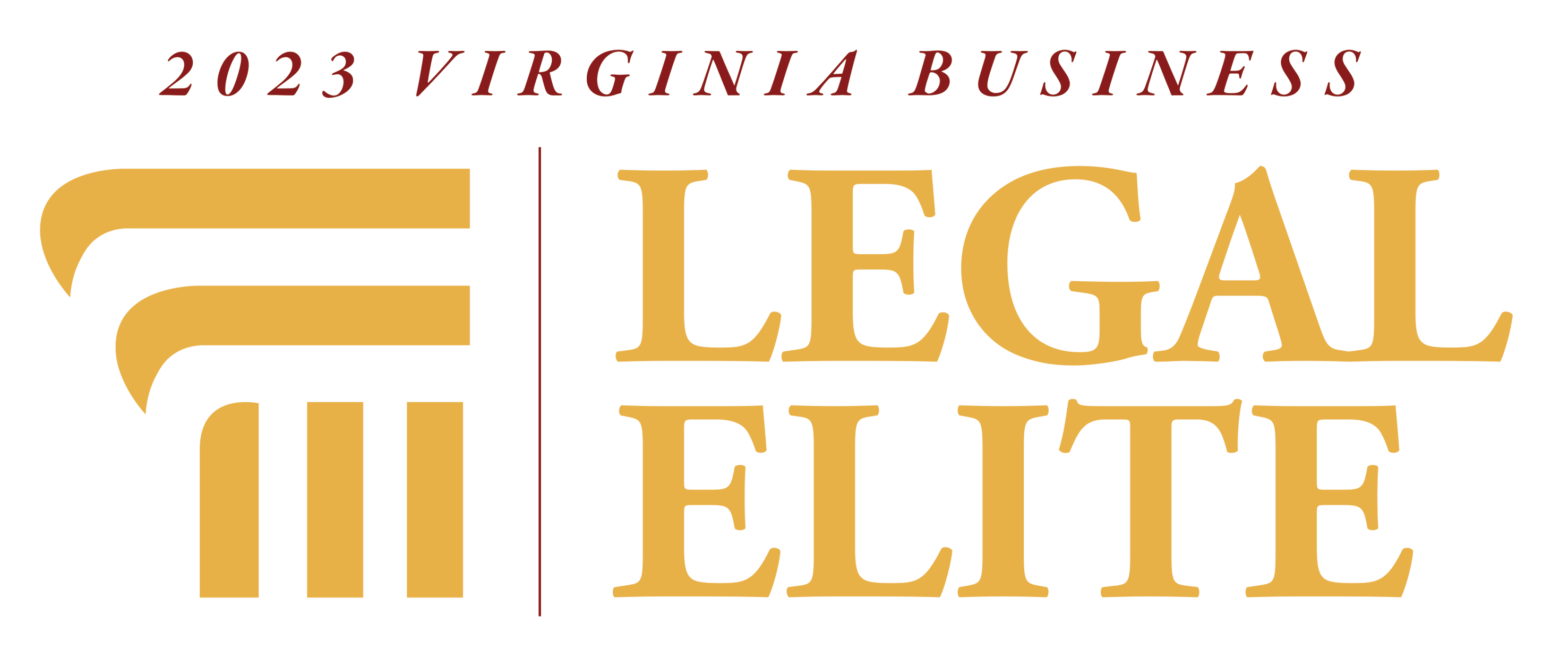 2023 Virginia Business Legal Elite award logo in gold and red lettering.