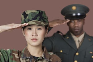 Two soldiers saluting.